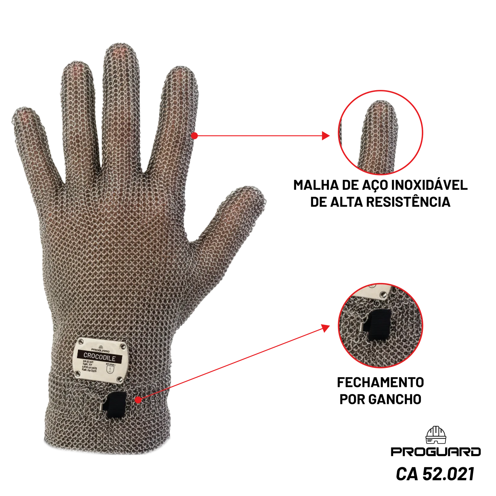 PROGUARD - Luva de Aço Anticorte CROCODILE - Detalhe